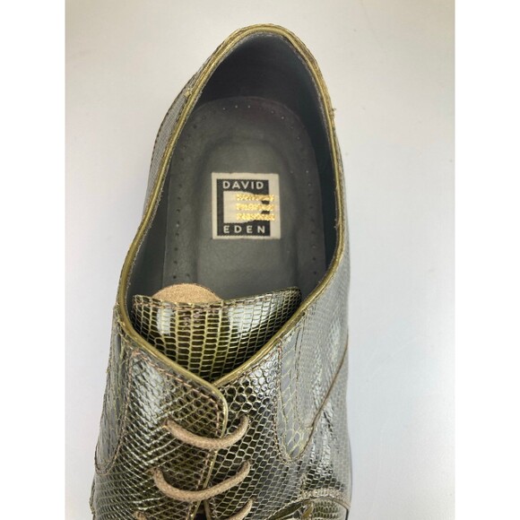 David Eden Crocodile Lizard Skin Men’s Size 14 Dark Green Leather Oxfords Shoes - Picture 4 of 5